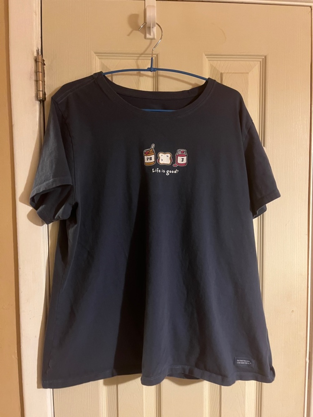 Life Is Good  blue Gray Vintage Crewneck Tee with White Logo